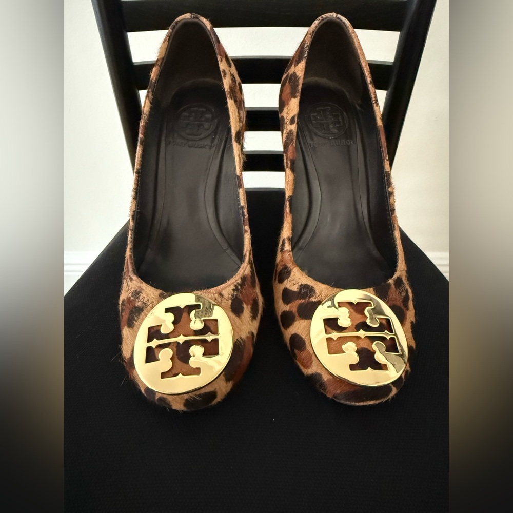 Tory Burch Leopard Heels with Gold Emblem